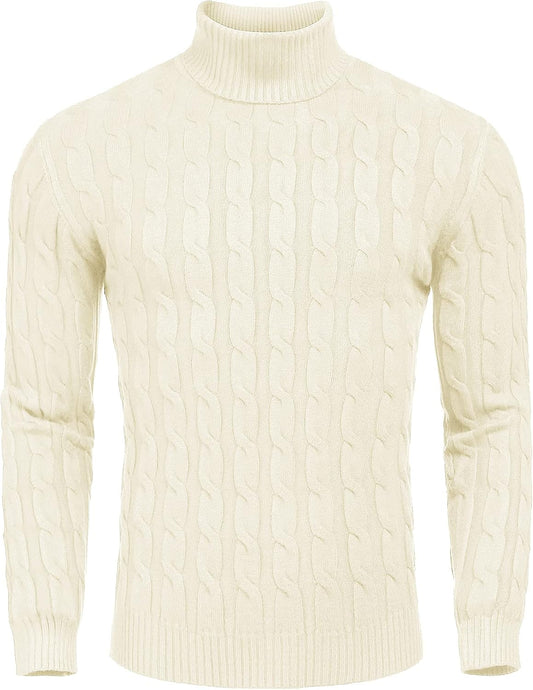 COOFANDY Men's Slim Fit Turtleneck Sweater Casual Twisted Knitted Pullover Sweaters