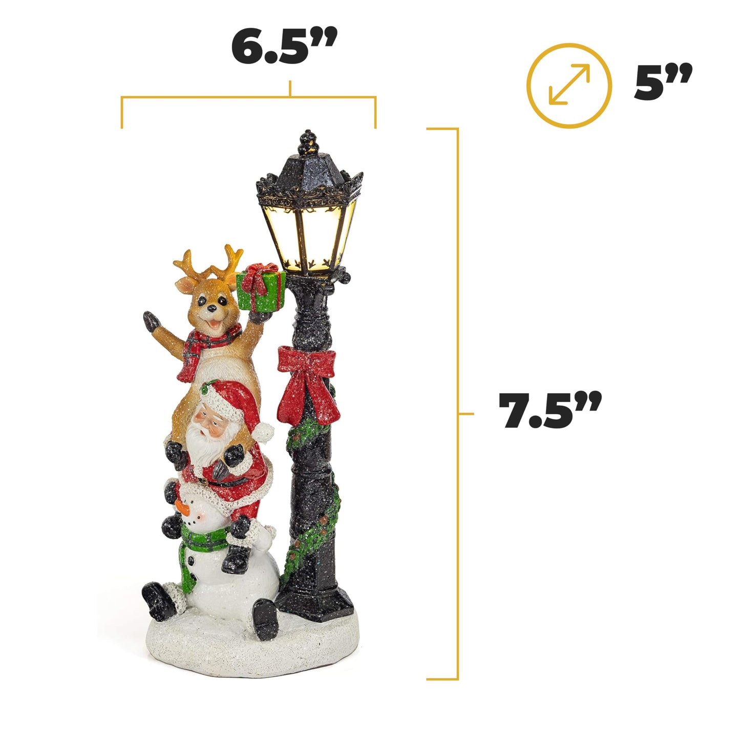 VP Home Christmas Figurines Light-Up Santa and Friends Trio - Resin Indoor Christmas Decorations with LED Holiday Lights - Festive Santa Claus Decor with Fiber Optics - 4 x 4 x 15 Inches