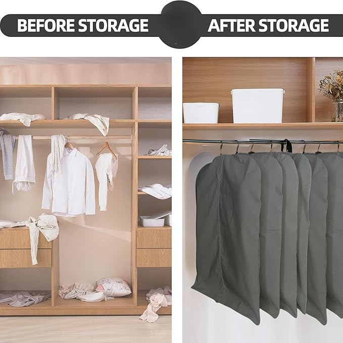 Garment Bag for Hanging Clothes – Organic Cotton Suit & Coat Cover with Zipper | Breathable Closet Organizer for Travel & Storage (Small (24"x35"), Gray)
