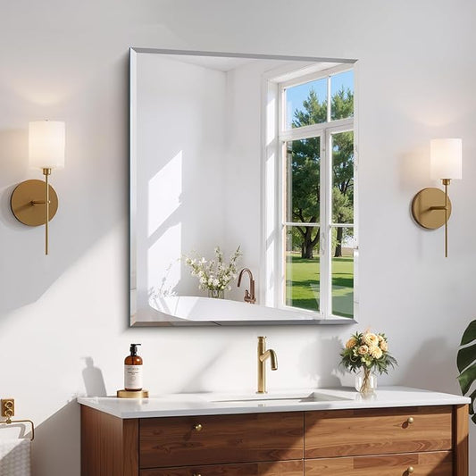 CILIBER Beveled Mirror, 30x36 Inch Bathroom Mirrors for Wall Unframed, Upgraded Shatterproof Frameless Vanity Mirror Over Sink with Beveled Edge for Bathroom, Bedroom, Living Room and Entryway
