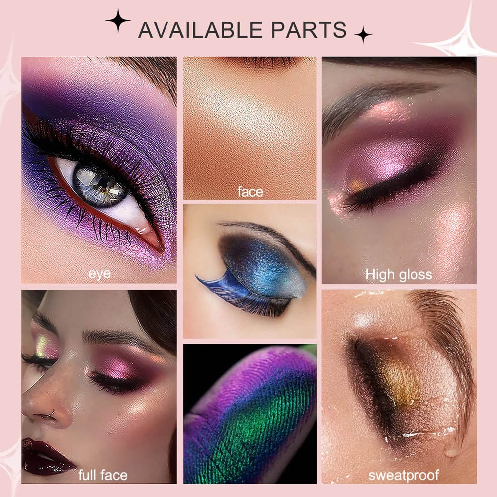 evpct Frost Blue to Purple Chameleon Multichrome Eyeshadow Palette, Glitter Shimmer Metallic Rainbow Holographic Eyeshadow Palette Makeup for Old Women, Gothic Eye Shadow Palette Makeup Highlighter