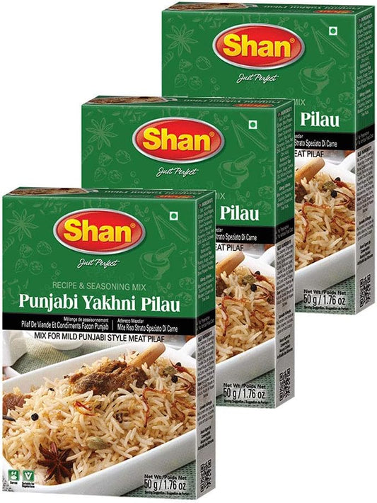 Shan Punjabi Yakhni Pilau Masala Powder 50g – Biryani Spice Mix for Meat Pilaf, Indian Seasoning for Chicken & Mutton – Authentic Punjabi Flavor, No Artificial Colors, Vegan, Gluten-Free (Pack of 3)