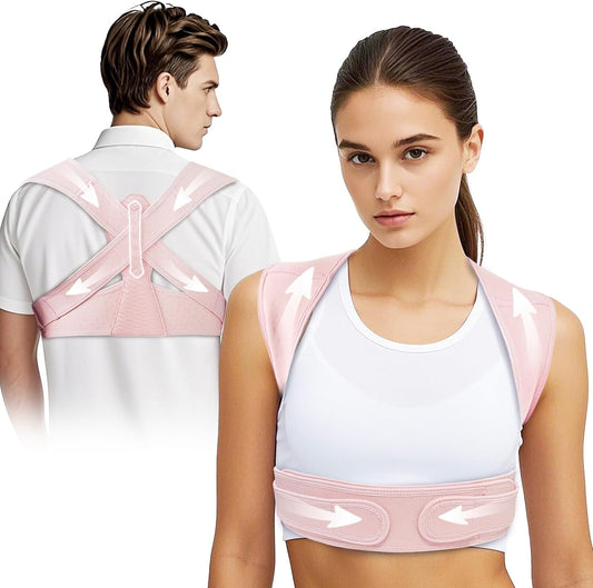 TEE TEA Shoulder Posture Corrector for Women & Men – Adjustable Upper Back Support Brace for Neck, Shoulder muscle relief – Comfortable & Invisible Design – Improve Posture & Alleviate Discomfort (Pink, S/M)