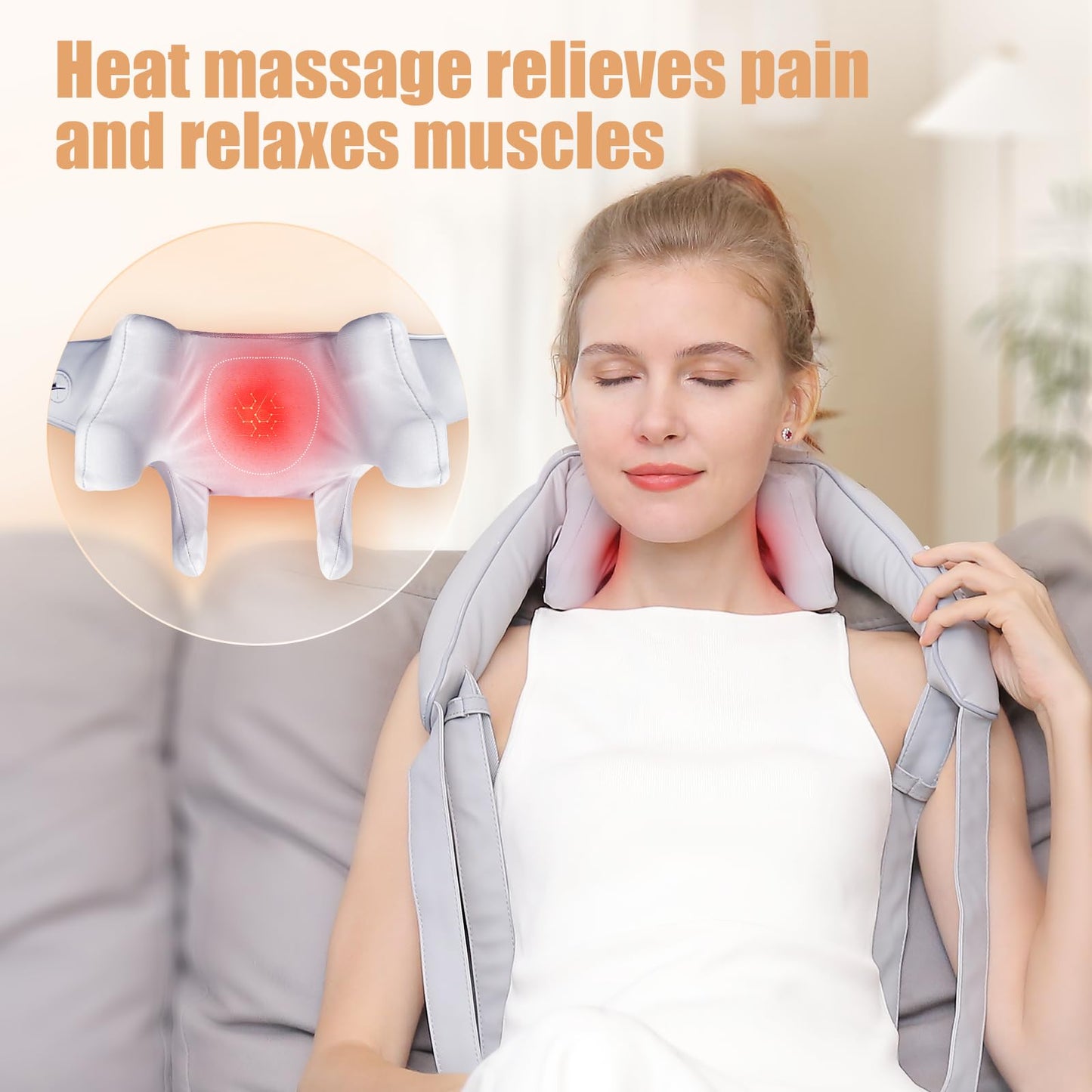MASGRE Electric Shiatsu Back and Neck Massager, Cordless Shoulder Massager with Heat, Deep Tissue 3D Kneading Massage Pillow for Shoulder, Leg, Body Muscle Pain Relief, Gifts for Men Women