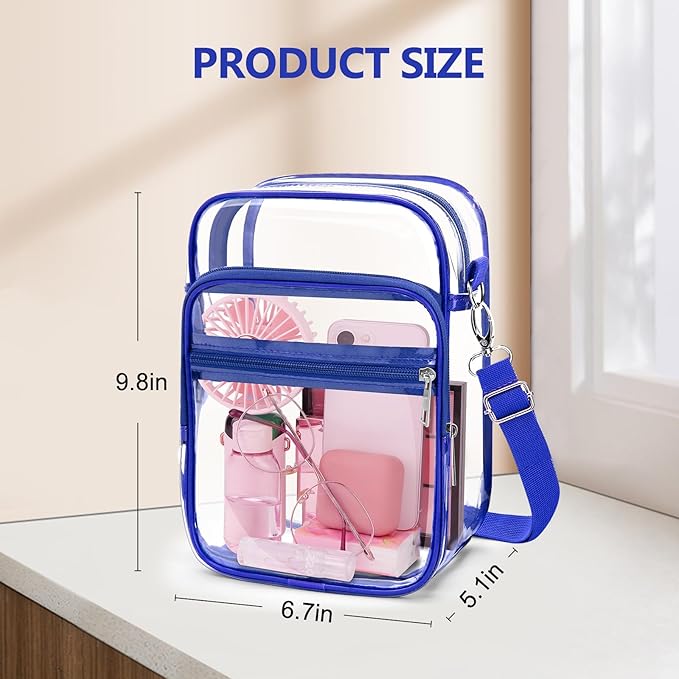 Blvornl Clear Crossbody Bag with Adjustable Shoulder Strap, Stadium Approved PVC Purse Bag, Messenger Bag