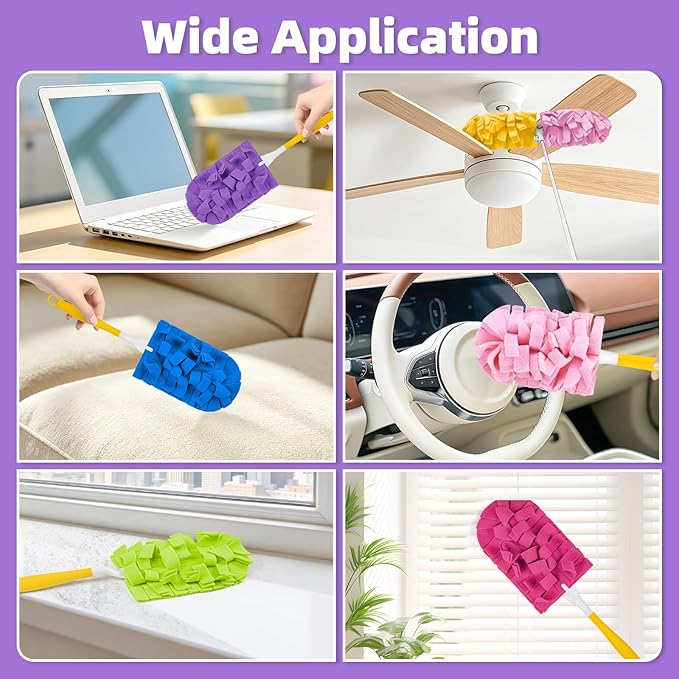 12 PCS Fleece Reusable Duster Refills for Swiffer, Washable Heavy Duty Duster Pads, 360 Cleaning Pads for Fan, Window, Furniture, Floor(Include 1 Handle)