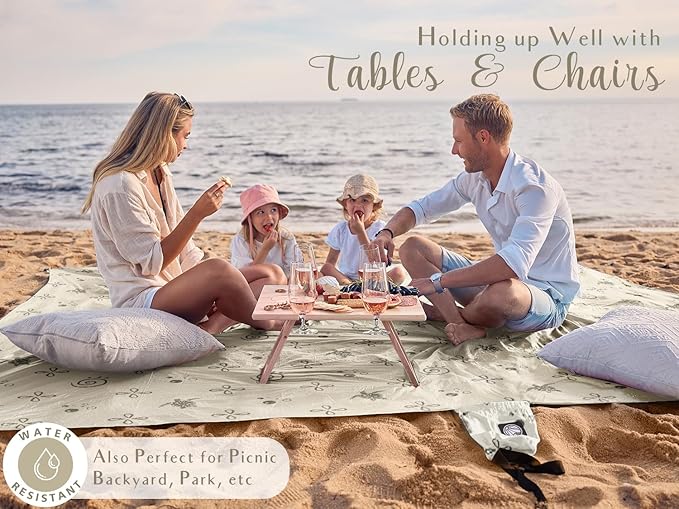WEKAPO Beach Blanket Waterproof Sandproof Oversized Extra Large Sand Free Beach Mat with Stakes, Storage Bag - Essentials for Outdoor Beach, Picnic (Light Small Sea Turtle, 11 X 9 FT (1~10 Person))
