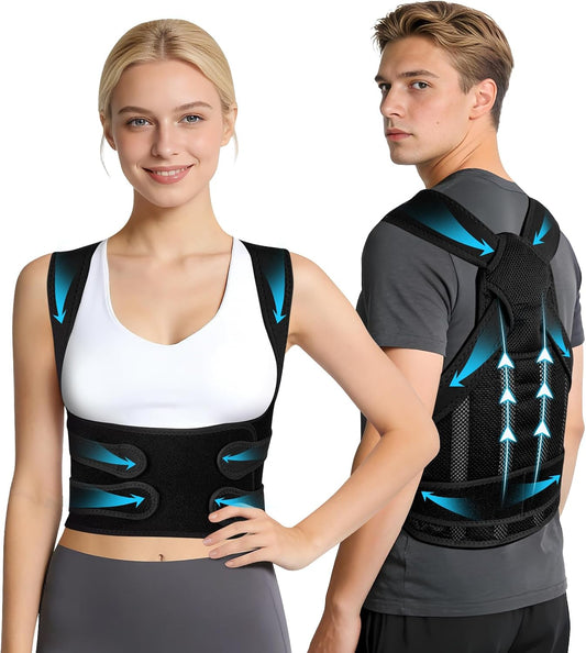 Posture Corrector for Women, Posture Corrector for Men - Back Brace for Posture Upper Back Support Brace for Neck, Shoulder & Back Pain Relief, Scoliosis Hunchback Corrector, Adjustable Spine Support for Women Men（Black/Large)