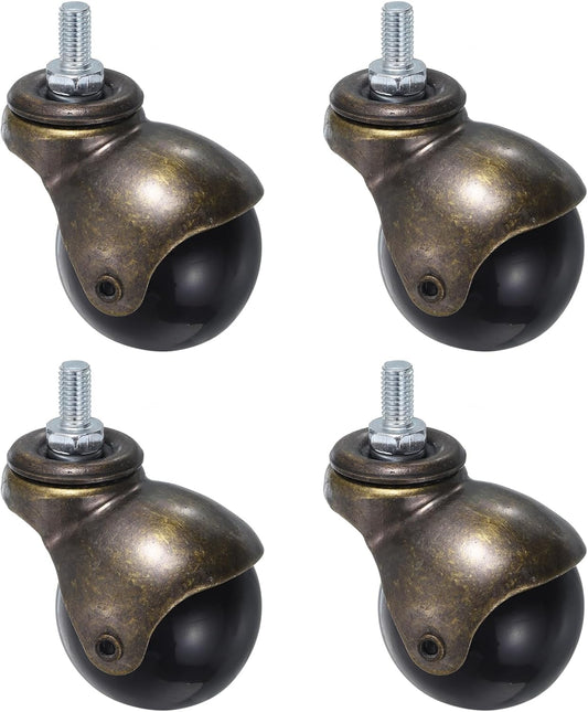 uxcell 2 Inch Ball Caster Wheels, 4pcs Threaded Stem Caster 360 Degree Rotatable Caster Wheels for Furniture, Bronze Tone
