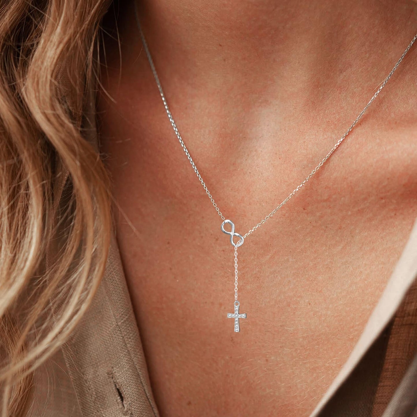Myfresty Best Friend Birthday Gifts for Confirmation Baptism Easter, 925 Sterling Silver Small Dainty Infinity Cross Necklace BFF Bestie, Religious Christian Gift for Women Faith
