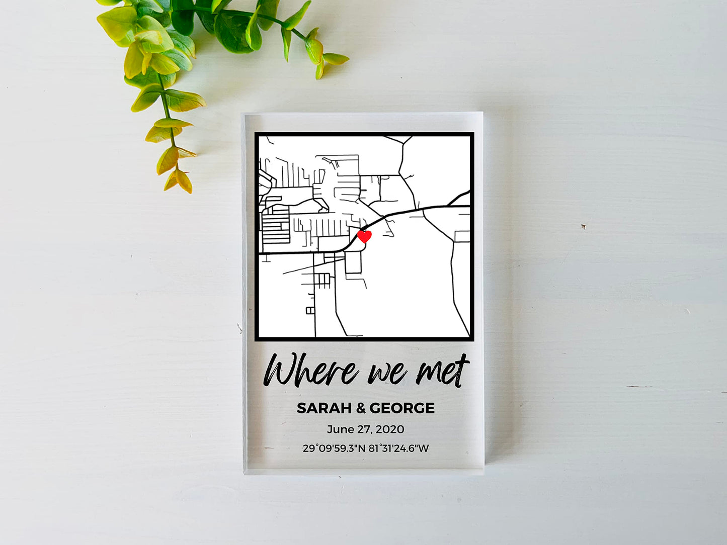NEXT DAY SHIP Custom Our First Date Map Block - Couple Map, Where It All Began, Gift for Her, Acrylic Plaque Couple Gift, Custom Location, Couples Gift, Gifts for Wife and Husband Anniversary