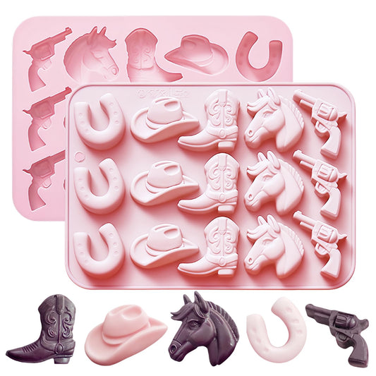 Cowboy Chocolate Molds Silicone, Western Themed Molds with Cowboy Hat, Boot, Horse, Saddle for Candy, Cakesicle, Cupcake, Jello, Ice Cube, Candle & Party Decorations