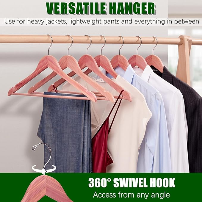 Amber Home 16 Pack American Red Cedar Hangers, Smooth Finish Wood Coat Hangers with Swivel Hook & Notches for Suit, Shirt, Dress, Jacket, Pants