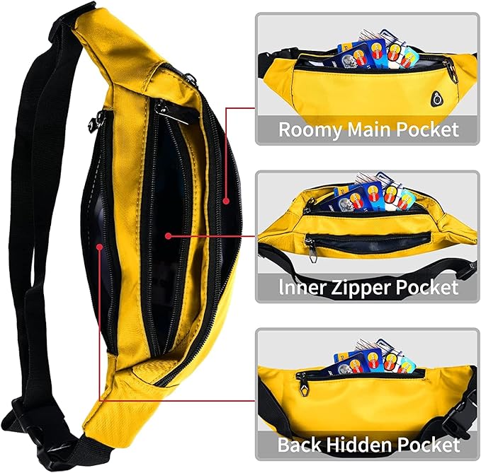 Fanny Packs for Men and Women, Waterproof Sports Waist Pack Bag for Travel Hiking Running Hands-free