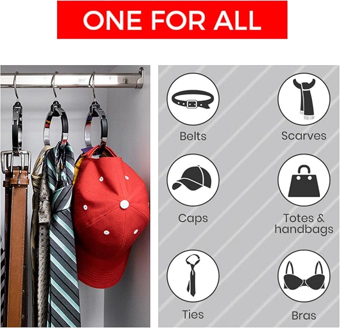 Multipurpose Closet Hangers, 50 Tie Belt Hanger for Closet, Great Space Saving Belt Organizer for Wardrobe, Ideal for Storing Belts, Ties, Scarfs, Baseball Hats, Purses & More, 2 Pack