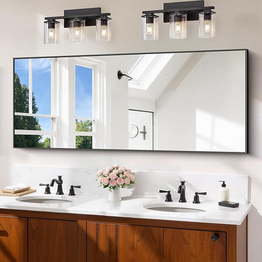 Black Bathroom Mirror for Wall, 24x60 Inch Rectangle Mirror with Metal Frame, Modern Vanity Mirrors for Bathroom Living Room, Entryway Hangs Horizontal or Vertical