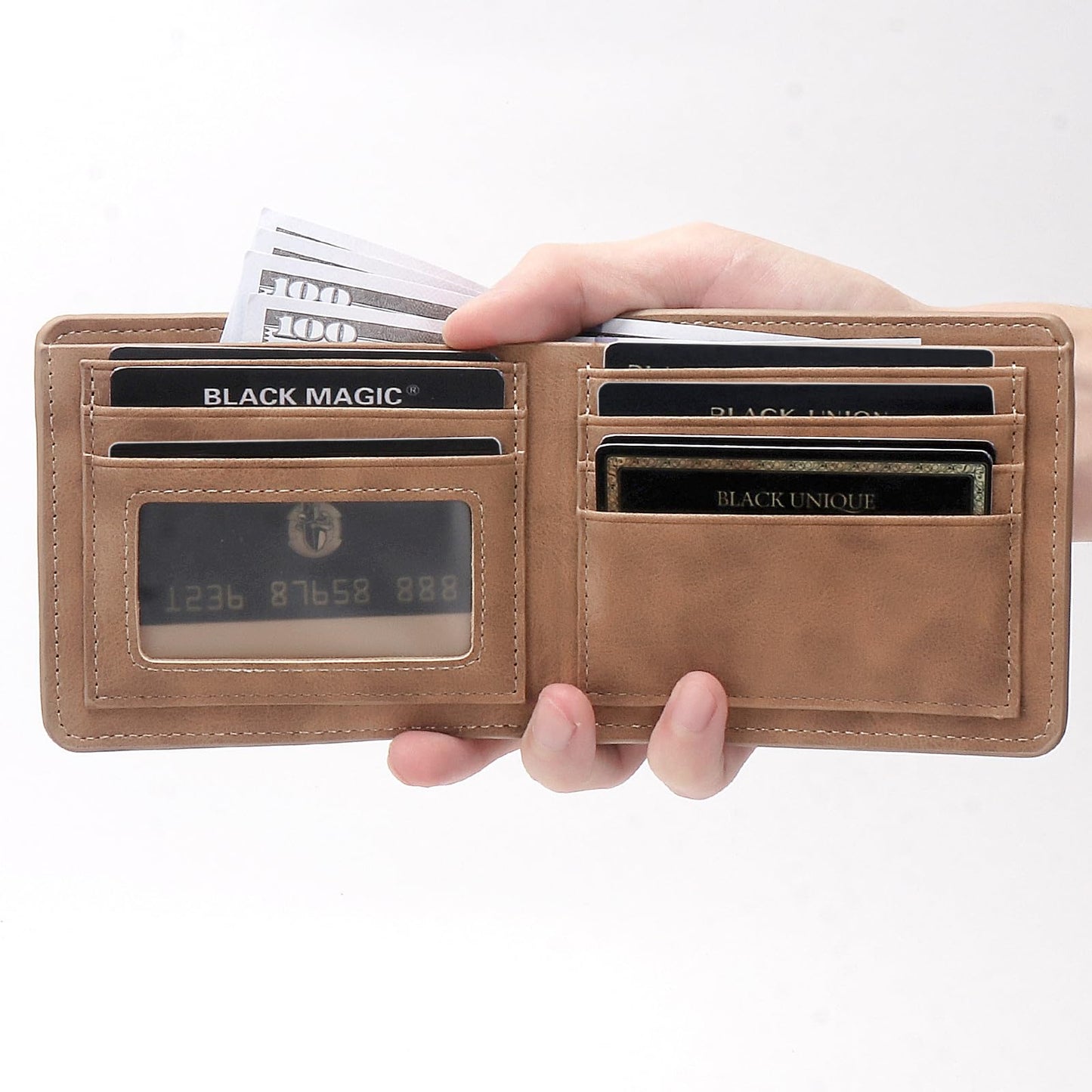 THTCSQ To My Son Gifts,Leather Wallet for Men,Engraved Personalized Leather Wallet,Birthday Christmas Gifts for Son from Mom Dad,Inspirational Gifts for Boy (Never Feel Son from Dad)
