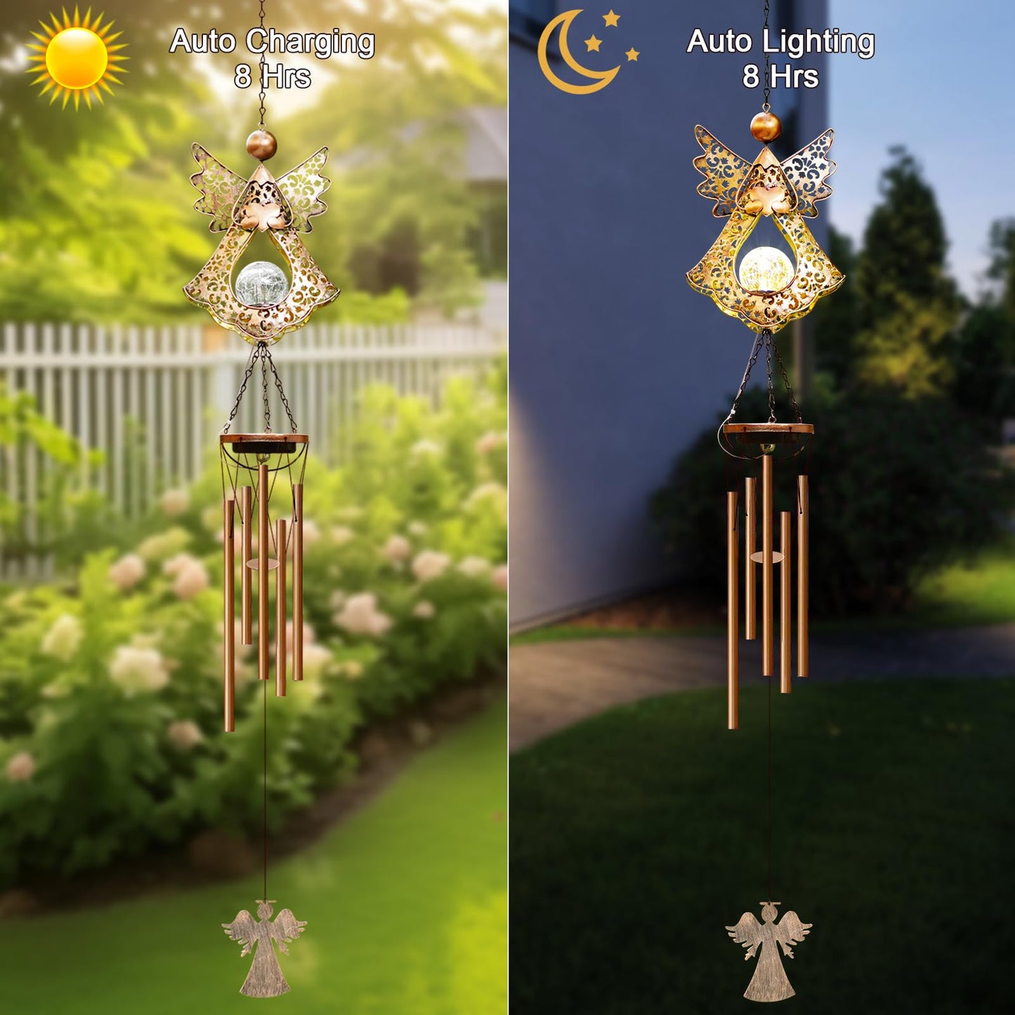 Supdeco Solar Wind Chimes Outdoor Indoor Decor: Birthday Gifts for Mom Grandma - Outside Lights for Garden Yard Patio Porch (Angel)