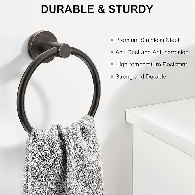SetSail Towel Holder for Bathroom Wall 2 Packs Towel Ring Screw-in Stainless Steel Hand Towel Hanger for Bathrooms Oil Rubbed Bronze