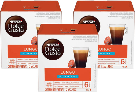 Nescafe Dolce Gusto Coffee Pods, Lungo Decaffeinato, 16 capsules, Pack of 3