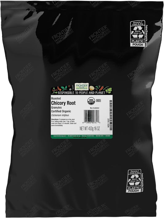 Frontier Co-op Organic Roasted Chicory Root Granules 1lb - Chicory Root Coffee Substitute Alternative