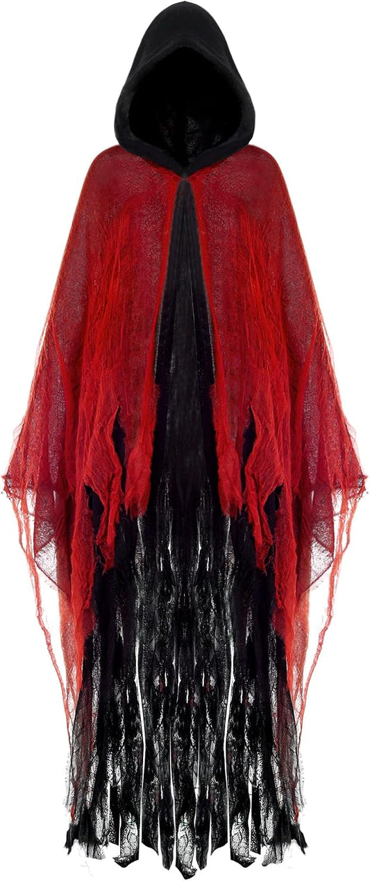 Geyoga Grim Reaper Costume Scary Hooded Cape Witch Costume Hooded Cape for Adult Women Man Cosplay Props