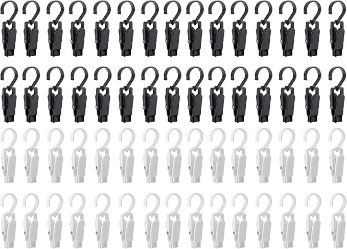 Frcctre 60 Pack Laundry Hooks Clip, 4.3" Super Strong Plastic Swivel Hanging Clothes Pins Curtain Clips, 360Â°Rotating Family Travel Hook for Drying Clothes Hat Towel Sock Gloves, Black and White