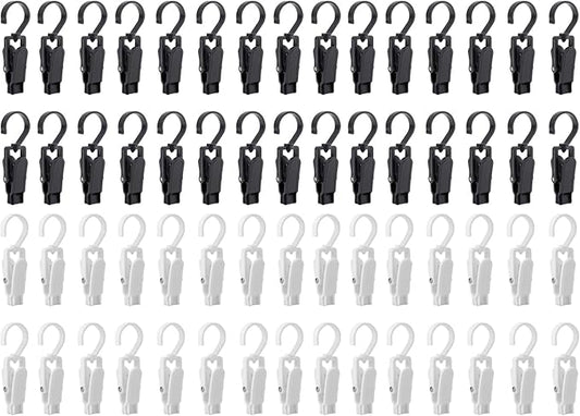 Frcctre 60 Pack Laundry Hooks Clip, 4.3" Super Strong Plastic Swivel Hanging Clothes Pins Curtain Clips, 360Â°Rotating Family Travel Hook for Drying Clothes Hat Towel Sock Gloves, Black and White