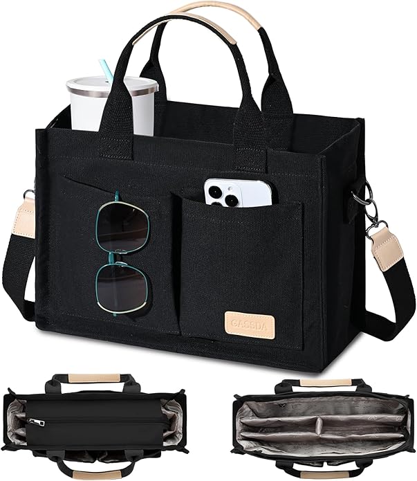 Canvas Tote Bag for Women Crossbody Work Purse with Pockets Top Handle Handbag Satchel Bags for Travel Nurse Teacher