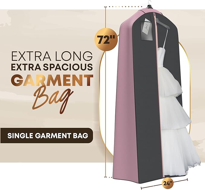 Your Bags Wedding Dress Garment Bag – 72" Garment Bags for Hanging Clothes with 20" Gusset for Puffy Gowns – Durable Dress Cover for Travel or Storage – Rip-Resistant with ID Window - She Said Yes