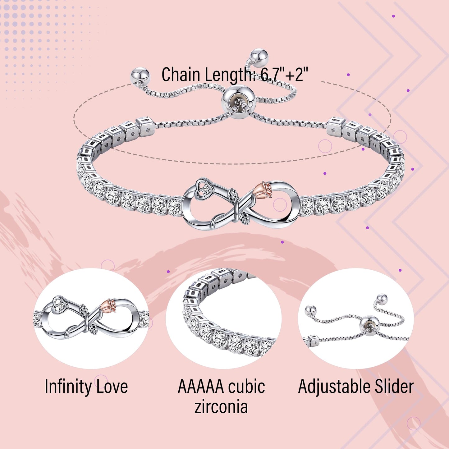Btysun Graduation Gifts for Girlfriend Infinity Bracelets for Women Teens Girlfriend Gift I Love You Gifts for Her Rose Adjustable Simple Anniversary Wedding Birthday Gift for Gf Jewelry