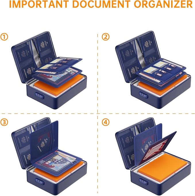 DocSafe 5200°F Document Organizer with Lock,Upgraded Heat Insulated Fireproof＆Waterproof Box 8 Layers File Organizer,Portable Home Travel Safe Storage for Important Documents, Files,Blue (Soft)