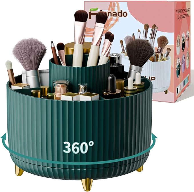 360Â° Rotate Makeup Brush Holder Organizer, Makeup Organizers Countertop, Makeup organization and Skincare Storage for Vanity, Desktop, Bathroom (Green)