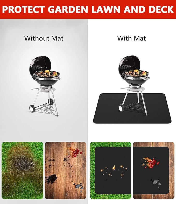 Protebox 90 x 48 inch Under Grill Mats for Outdoor Grill, Double-Sided Fireproof Deck and Patio Protector Mat, Waterproof Oil-Proof BBQ Floor Pad Indoor Fire Pit Fireplace Mat