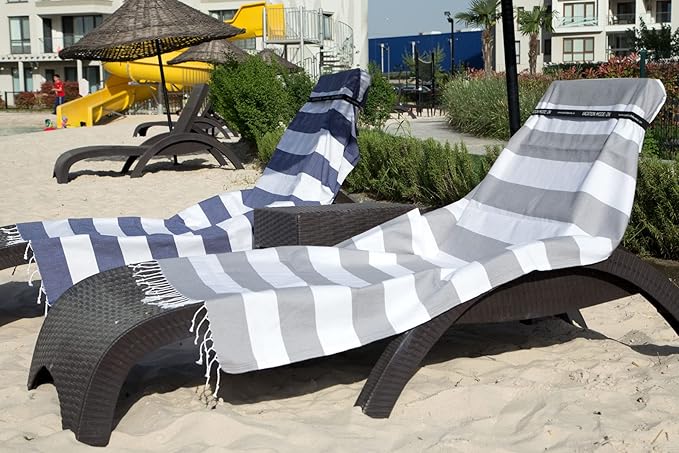 Clotho Set of 4 Turkish Beach Towel with 2 Towel Bands - Beach Towels Oversized 4 Pack - 100% Cotton 40 x 70 inches - SandProof Fast Drying Large Pool Towels
