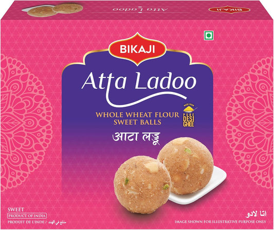Bikaji Atta Ladoo 14.11 oz (400g), Premium Whole Wheat Snacks, Traditional Indian Sweets, Authentic Homemade Style Mithai, Ready to Eat Festive Dessert, Gifting Sweet, Premium Sweet Box