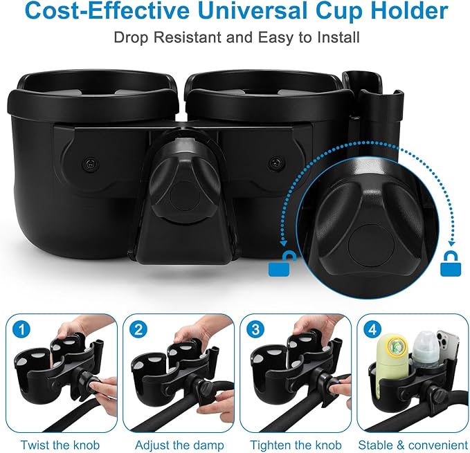 Accmor 2-in-1 Walker Cup Holder with Phone Holder, Wheelchair Cup Holder, Rollator Cup Holder, Cup Phone Holder for Walker, Wheelchair, Rollator, Mobility Scooter