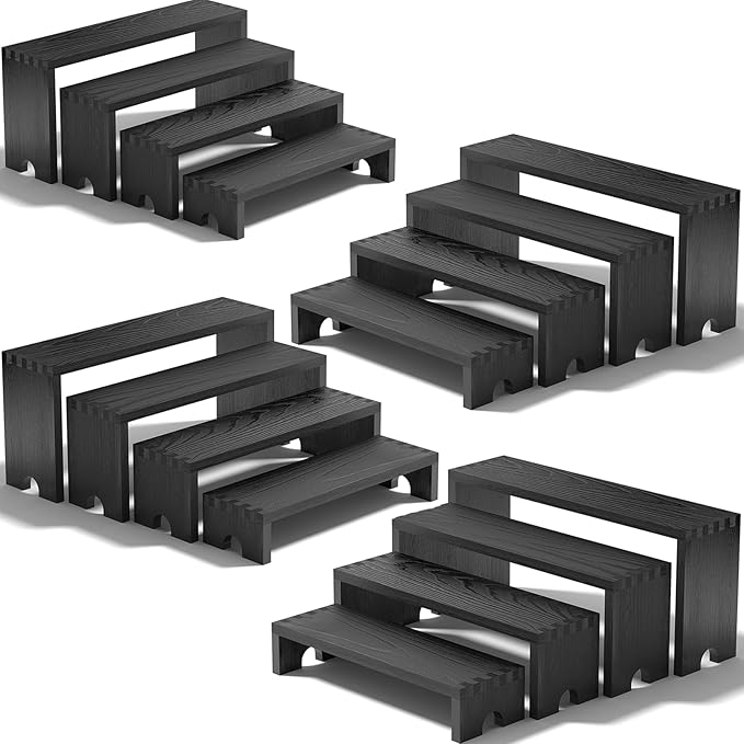 4 Set Large Black Wooden Tiered Riser Display Stands for Vendor Events,Stackable Wooden Cupcake Stand,Farmhouse Decor Wood Dessert Table Display Set,Vendor Booth Display Items,Food Display Risers for Partyï¼12-11.2-10.4-9.6INï¼