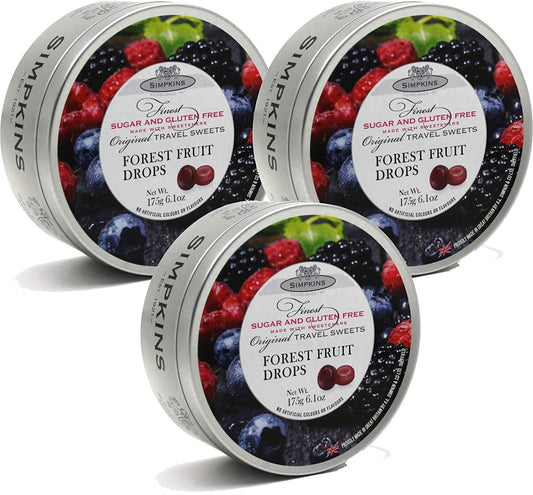 Simpkins Sugar and Gluten Free Forest Fruit Travel Sweets 175g Tin (Pack of 3)