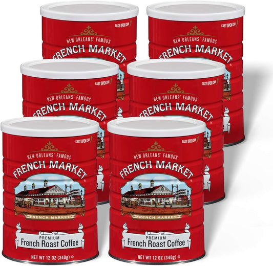 French Market French Roast Medium-Dark Roast Ground Coffee, 12oz Can (Pack of 6)