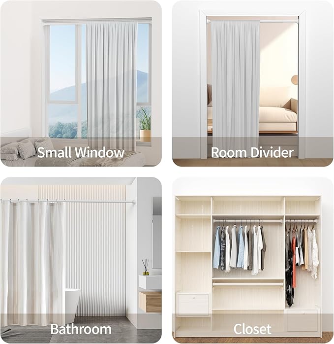 Mcrbeay Shower Curtain Rod, 1" Diameter Heavy Duty Tension Shower Rod, Non Slip Adjustable 28-46 inch No Drilling Shower Curtain Rods Spring Tension For Bathroom, Shower Stall, No Rust, White