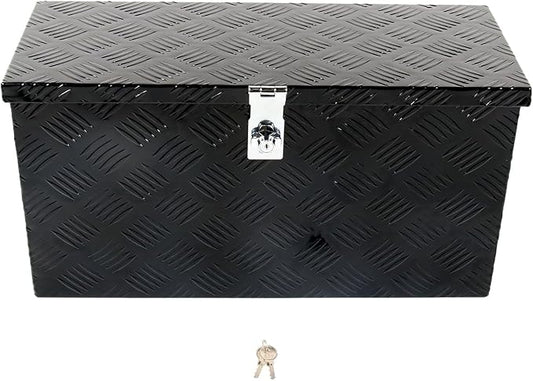 24'' Inch Stripes Plated ATV UTV Aluminum Tool Box Truck Bed Toolbox Waterproof Square Storage Organizer with Lock and Keys Black(â24" L x 9.5" W x 12.5" H)