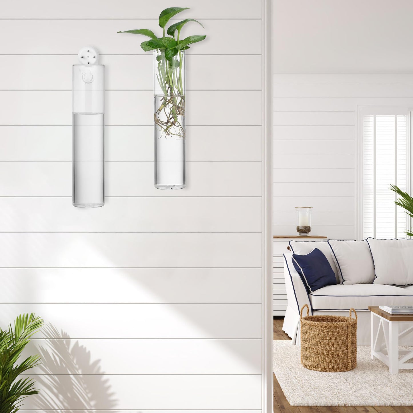 PRETYZOOM Wall Vase for Flowers Hanging Indoor Plants Holder Glass Cylinder Hydroponic Planter Large Tube 2pcs Wall-Mounted Terrarium for Home Décor