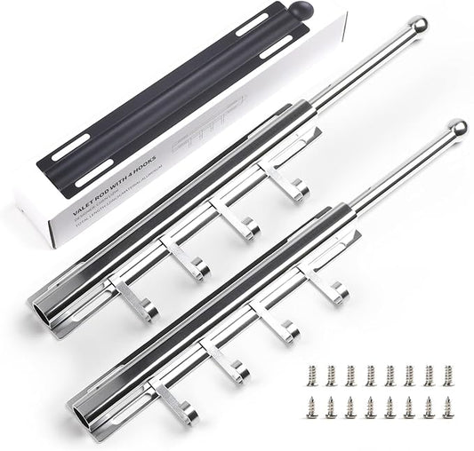 12" Valet Rod for Closet Pull Out With 4 Hooks Valet Rods for Closets (2Pack Silver) Closet Valet Rod Slide Out