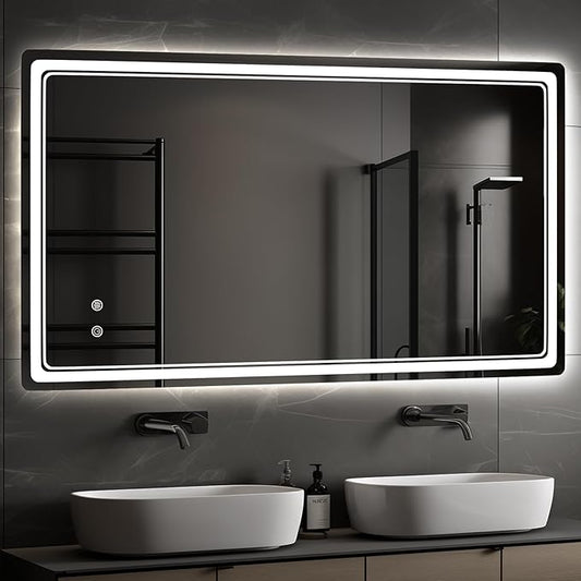 WallBeyond LED Bathroom Mirror with Lights, 28'' x 55'' Inch Led Bathroom Vanity Mirror for Wall with Front and Backlit, Anti Fog Mirror for Bathroom, 3 Colors and Dimmable Light, Horizontal/Vertical