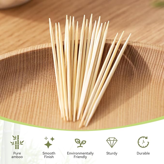 HOPELF Bamboo Toothpicks by Individually Wrapped for Appetizer, Olive, Barbecue, Fruit, Teeth Cleaning,Double-Points Wooden Toothpick.2000 Count