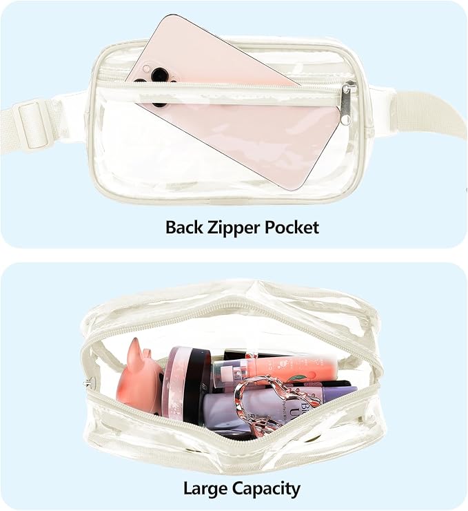 VOROLO Clear Fanny Pack Crossbody Bag For Women And Men Belt Bag Gift For Women Bum Bag with Adjustable Strap for Sports Clear White