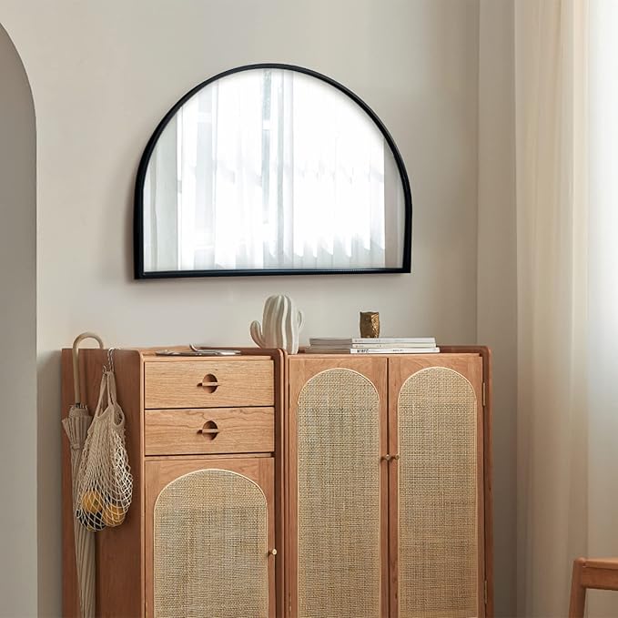 WAMIRRO Minimalist Black Arched Mirror,Window Pane Farmhouse Wall Mirrors Decor for Wall Mounted,28"X20"
