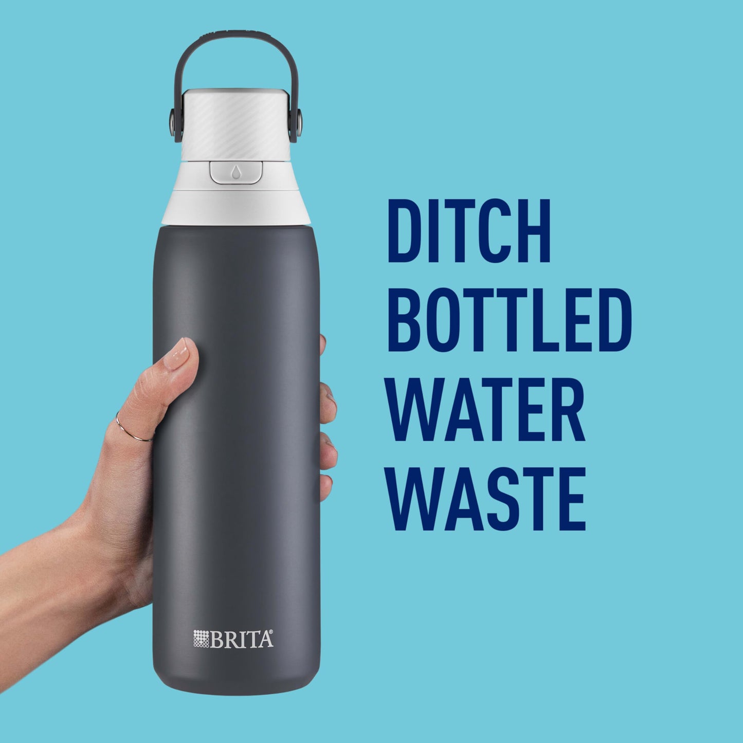 Brita Insulated Filtered Water Bottle with Straw, Reusable, Christmas Gift and Stocking Stuffer For Men and Women, Stainless Steel Metal, Carbon, 20 Ounce