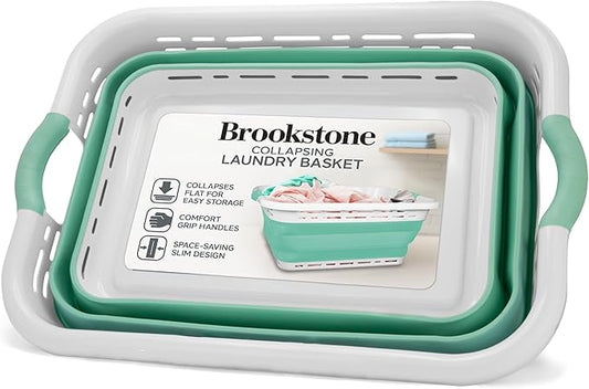 BROOKSTONE, 11 GALLONS - [OUR LARGEST BASKET] 24" Collapsible Laundry Basket, Comfort Non-Slip Grip Handles, Minimalist Space Saving Design, Portable Pop-Up Hamper, [BPA FREE], Mint, Retail Packaging